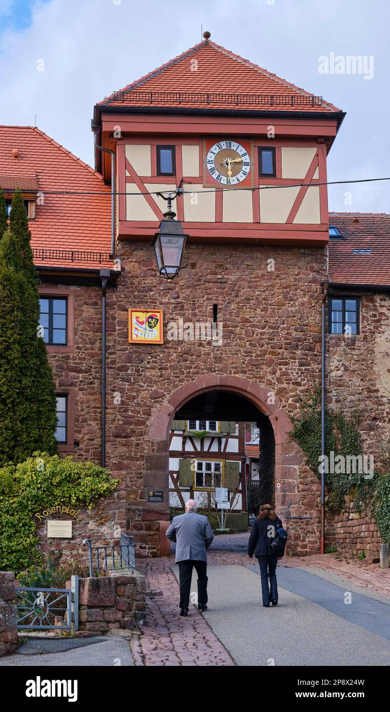 Dilsberg porta cittadina medievale, Neckargemund, Baden-Wurttemberg, Germania, Europa. Foto Stock