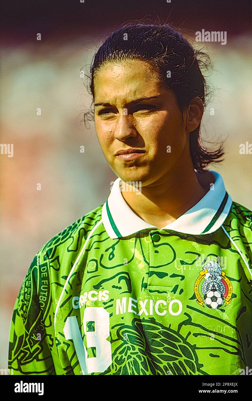 Monica Gonzalez (MEX) durante la Coppa del mondo di calcio femminile FIFA 1999, Messico vs Brasile. Foto Stock