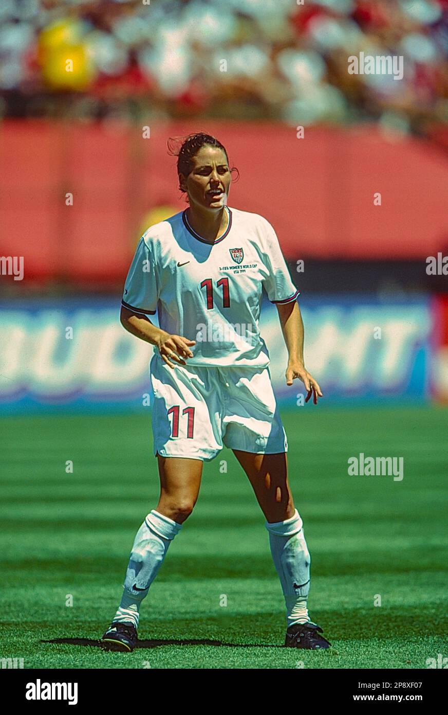 Julie Fudy (USA) durante le semifinali USA vs Brasile alla Coppa del mondo di calcio femminile FIFA 1999. Foto Stock