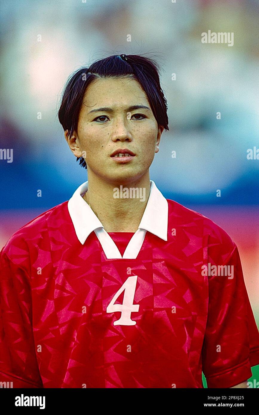 Sun Hui Kim (PKR) in occasione della Coppa del mondo di calcio femminile FIFA 1999 contro PRK. Foto Stock