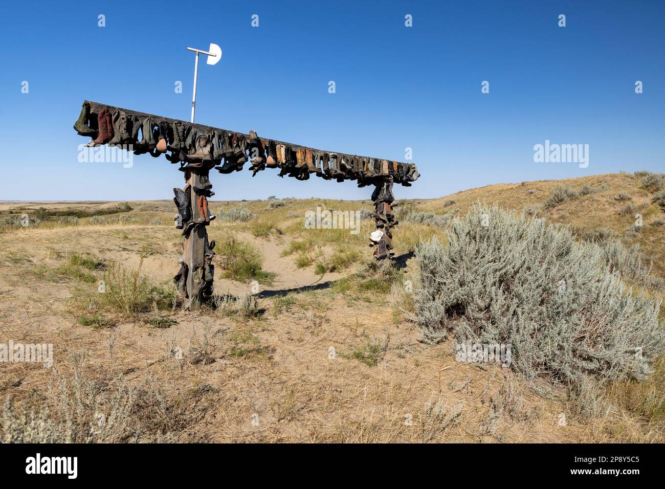 John Both Cowboy Boot Archway nelle Great Sand Hills, Saskatchewan, Canada Foto Stock