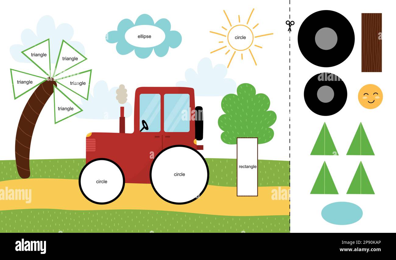 Gioco di corrispondenza per i bambini. Pagina dell'attività apprendimento delle forme geometriche per il prescolare Illustrazione Vettoriale