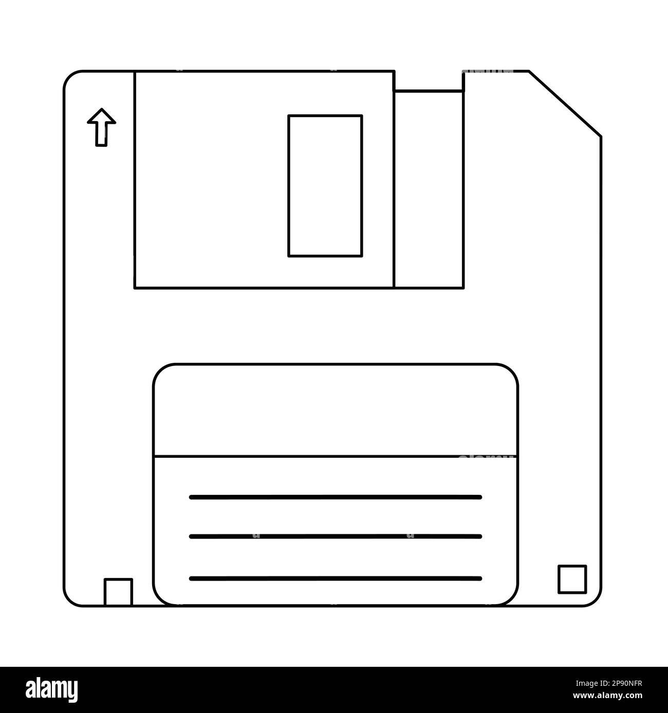 Floppy disk o dischetto retro dispositivo elettronico di memorizzazione, stile doodle vettore piatto disegno per bambini libro da colorare Illustrazione Vettoriale