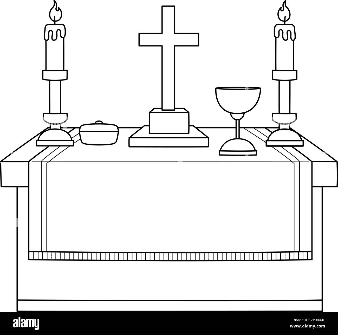 Tabella dell'altare colorazione isolata pagina per bambini Illustrazione Vettoriale