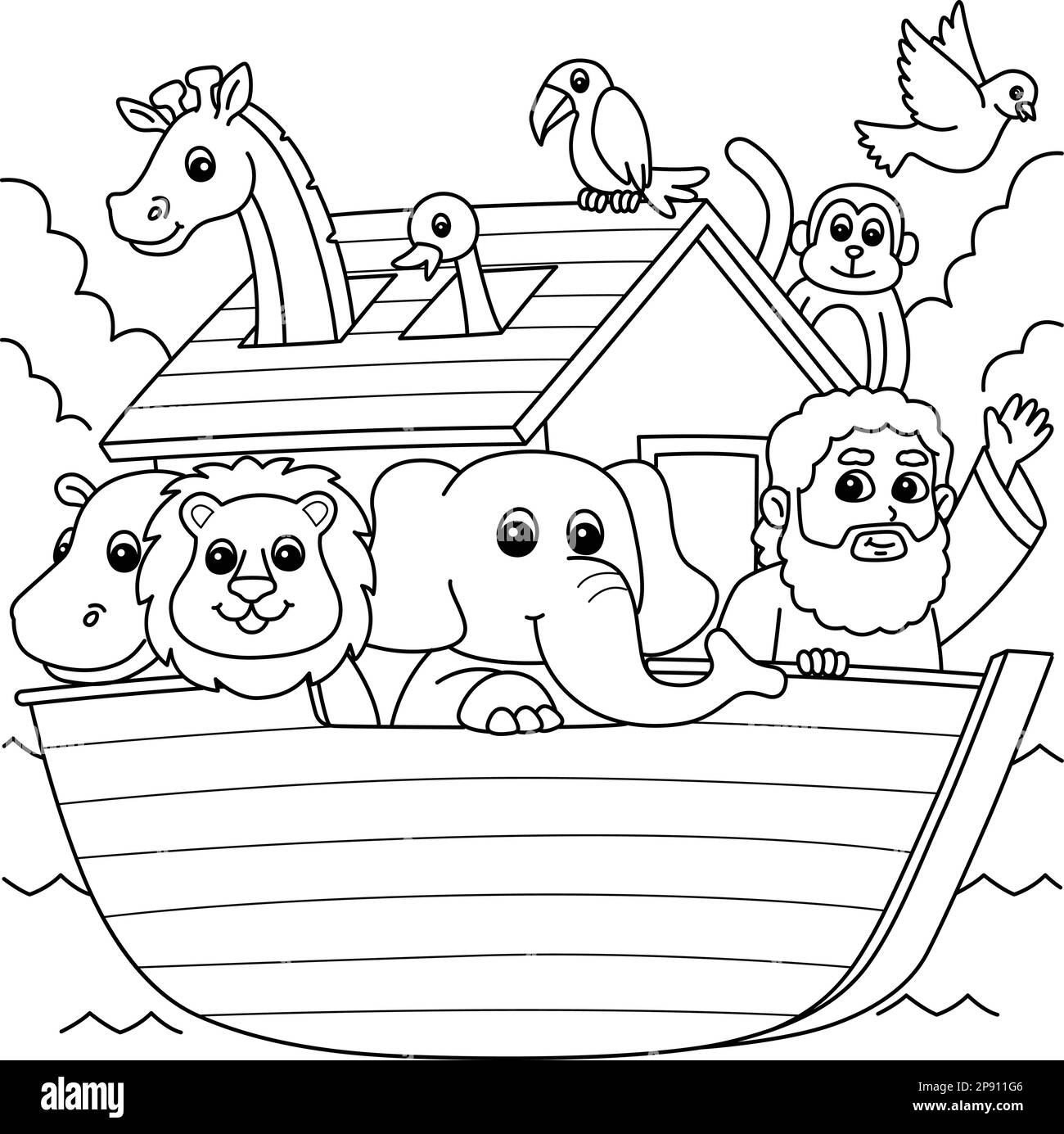 Noahs Ark colorazione pagina per bambini Illustrazione Vettoriale