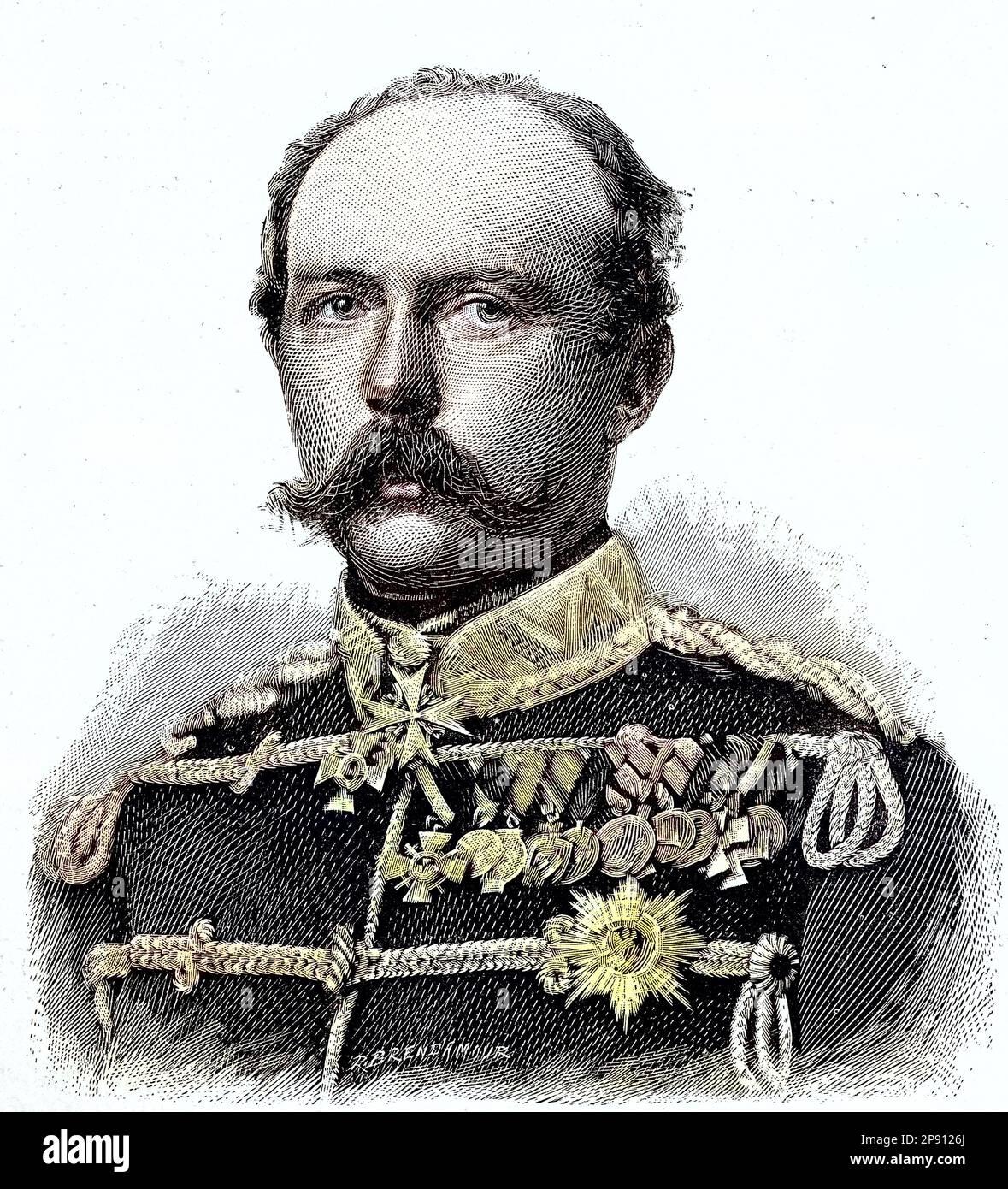 Prinz Friedrich Carl Nicolaus von Preußen, 1828 - 1885, war der Sohn von Prinz Karl von Preußen und seiner Frau, Prinzessin Marie von Sachsen-Weimar-Eisenach, situazione zur Zeit des Deutsch-Französischen Krieges, 1870-1871, Historisch, restaurierte digitale Reproduktion von einer Vorlage aus dem 19. Jahrhundert Foto Stock