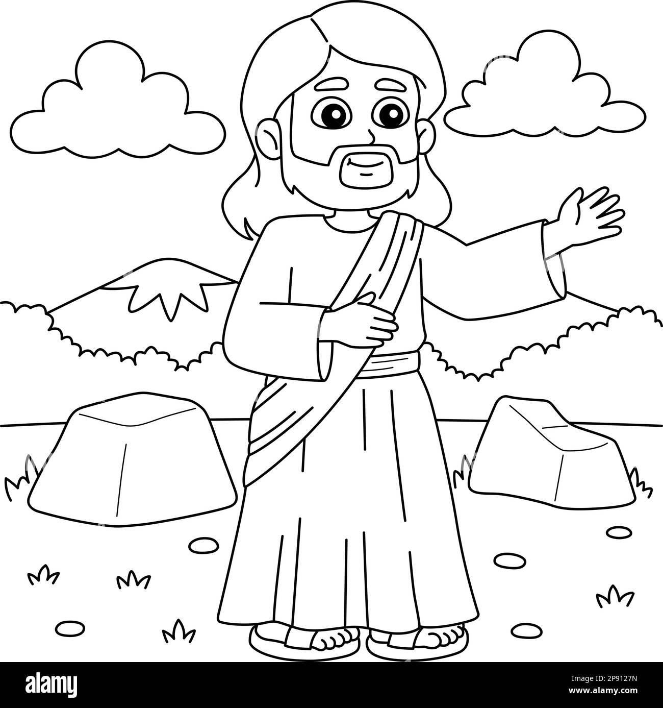 Gesù Cristiano predicando la pagina da colorare per i bambini Illustrazione Vettoriale