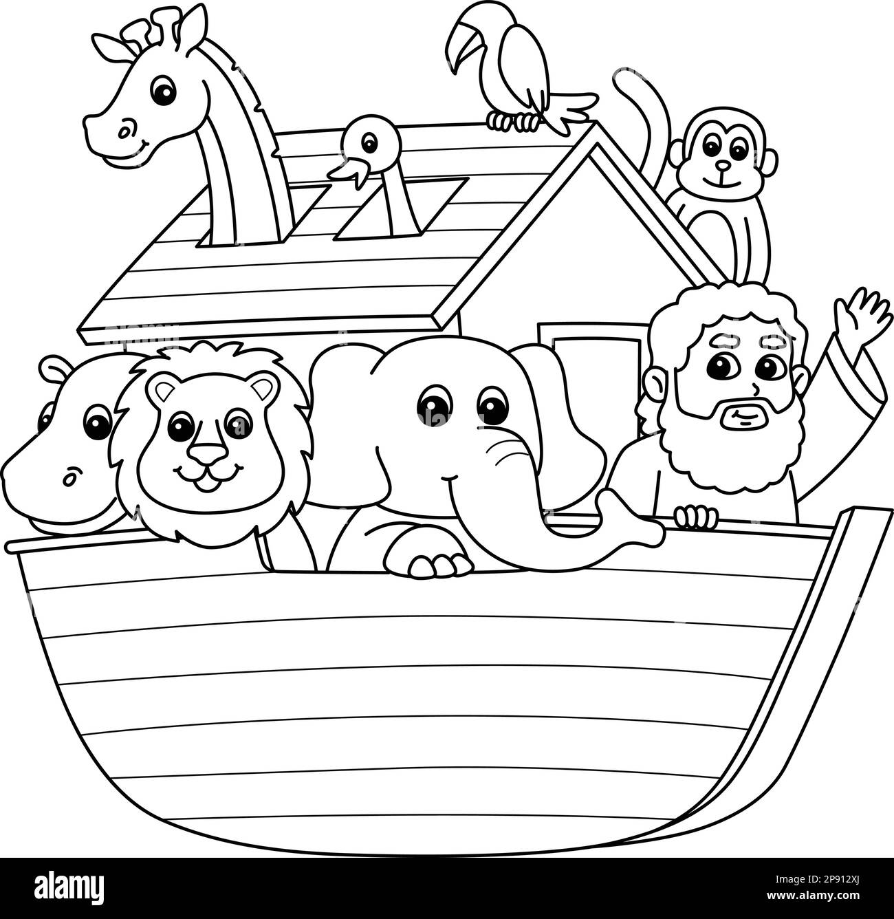 Noahs Ark colorazione isolata pagina per bambini Illustrazione Vettoriale