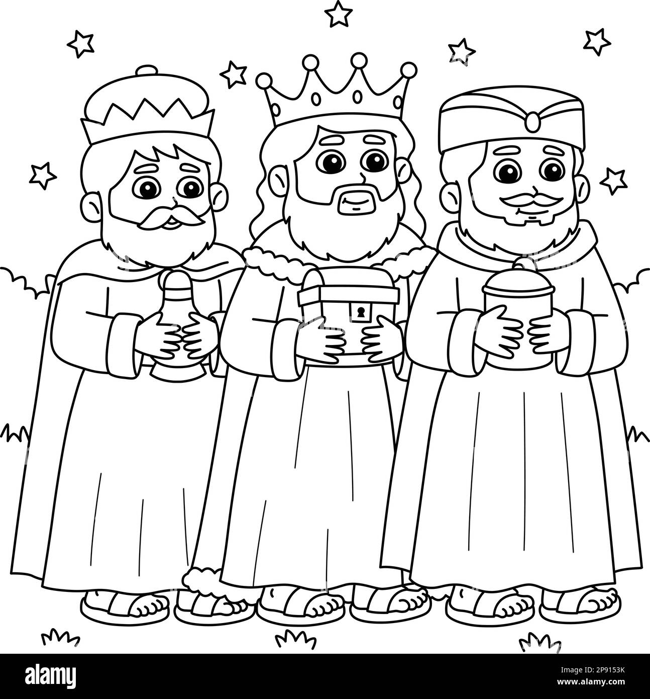 Christian Three Kings Coloring Page per bambini Illustrazione Vettoriale