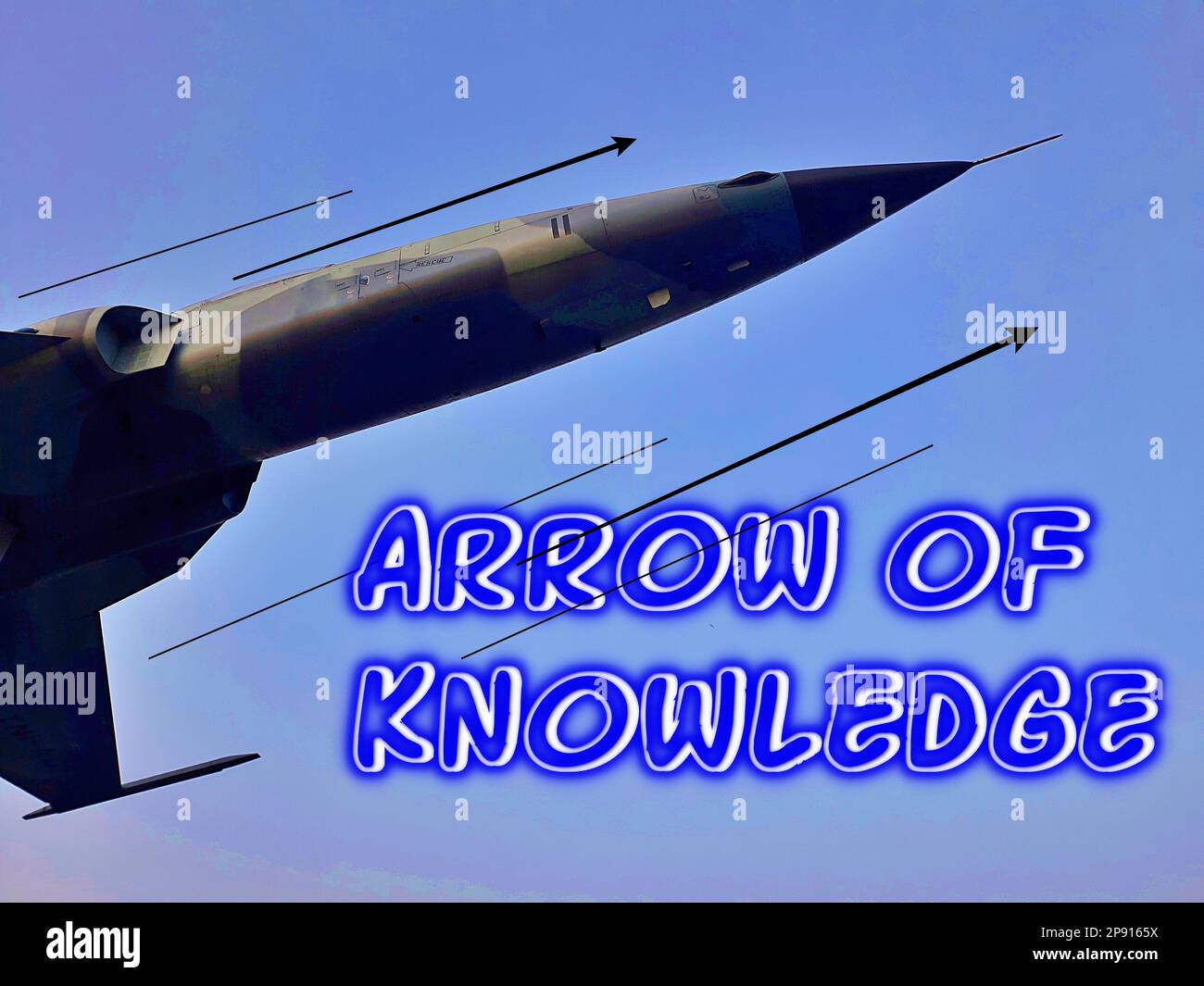 L'illustrazione cita la freccia di conoscenza su fuoco selettivo Replica del pozzetto di un militare jet di sfondo di un aereo da guerra Foto Stock