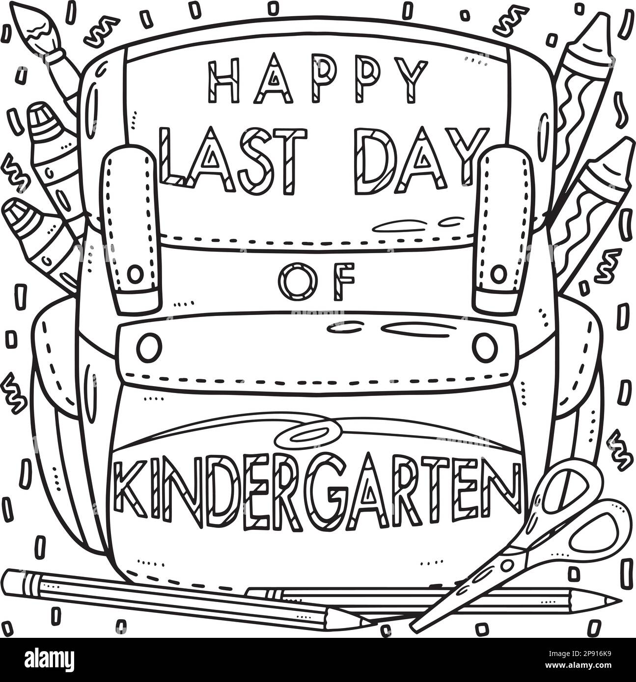 Buon ultimo giorno di Kindergarten colorazione pagina Illustrazione Vettoriale