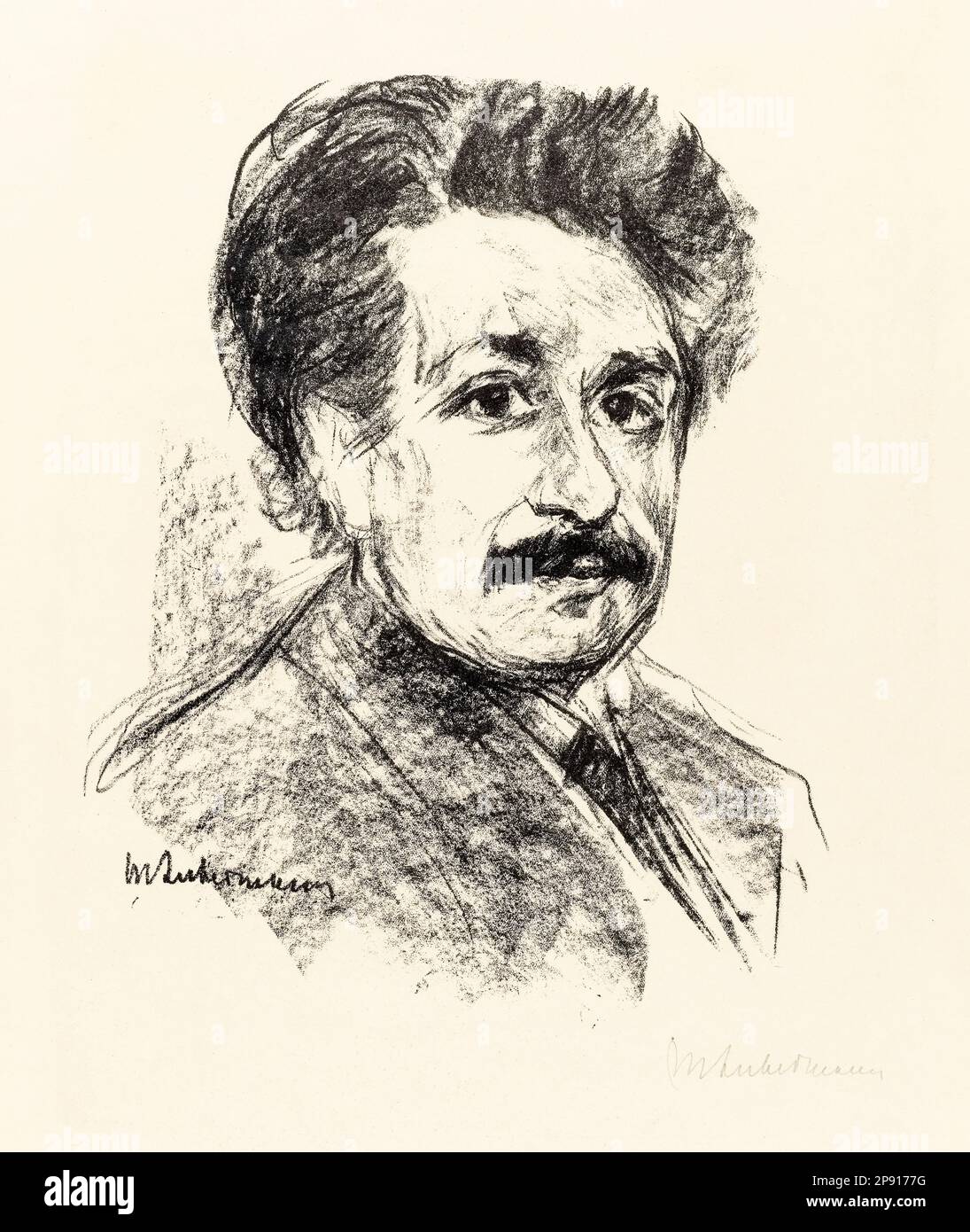 Ritratto di Albert Einstein (1879-1955), fisico teorico tedesco nato, disegno di Max Liebermann, prima del 1935 Foto Stock