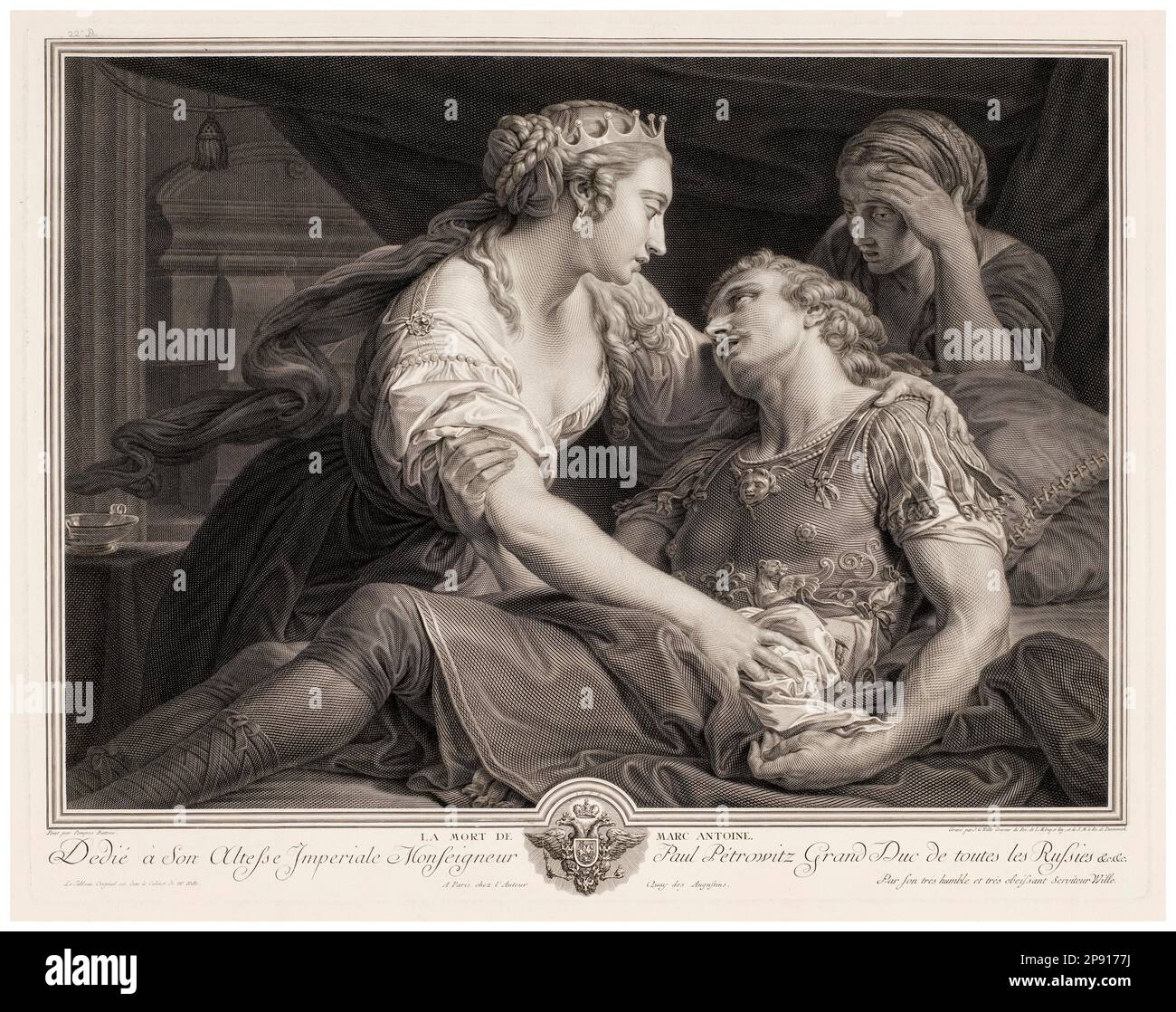 Marco Antony muore tra le braccia di Cleopatra, incisione di Johann Georg Wille dopo Pompeo Batoni, 1778 Foto Stock