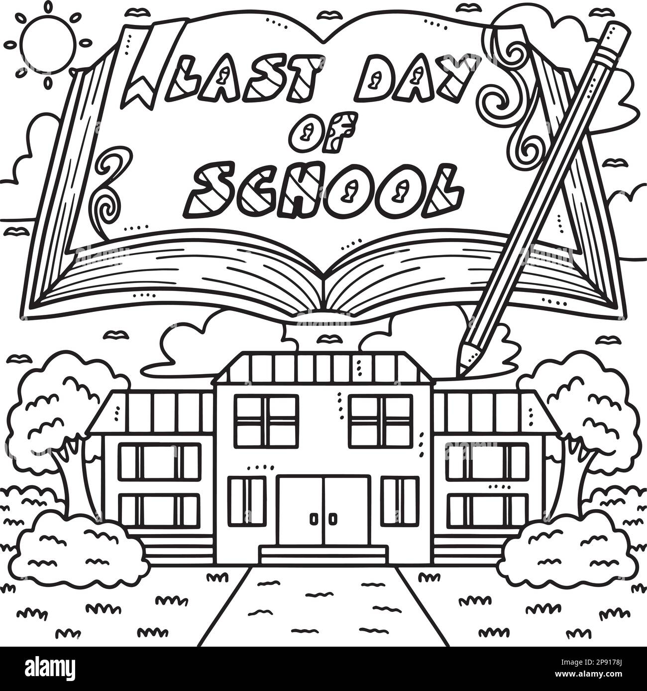 Ultimo giorno di scuola colorazione pagina per bambini Illustrazione Vettoriale