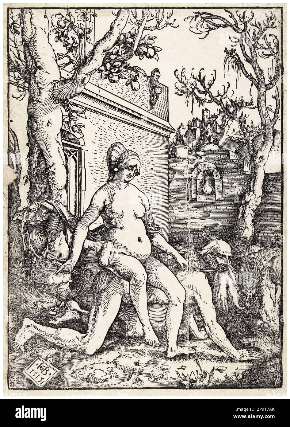 Aristotele e Phyllis (Campaspe), stampa su legno di Hans Baldung Grien, 1515 Foto Stock