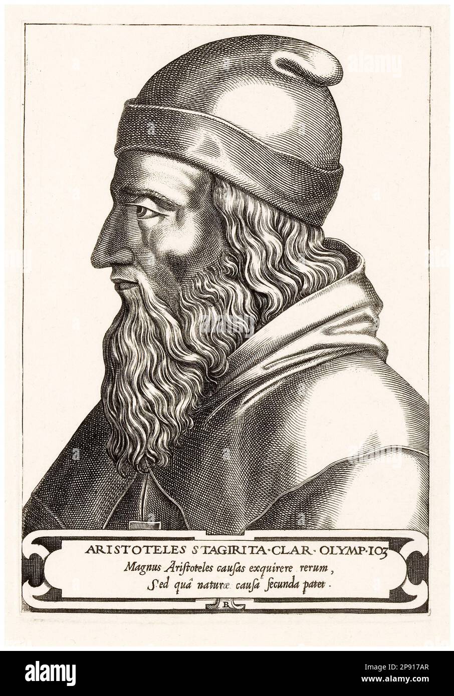 Aristotele (384-322 a.C.), filosofo e polymath greco antico, incisione ritratto di René Boyvin, 1566 Foto Stock