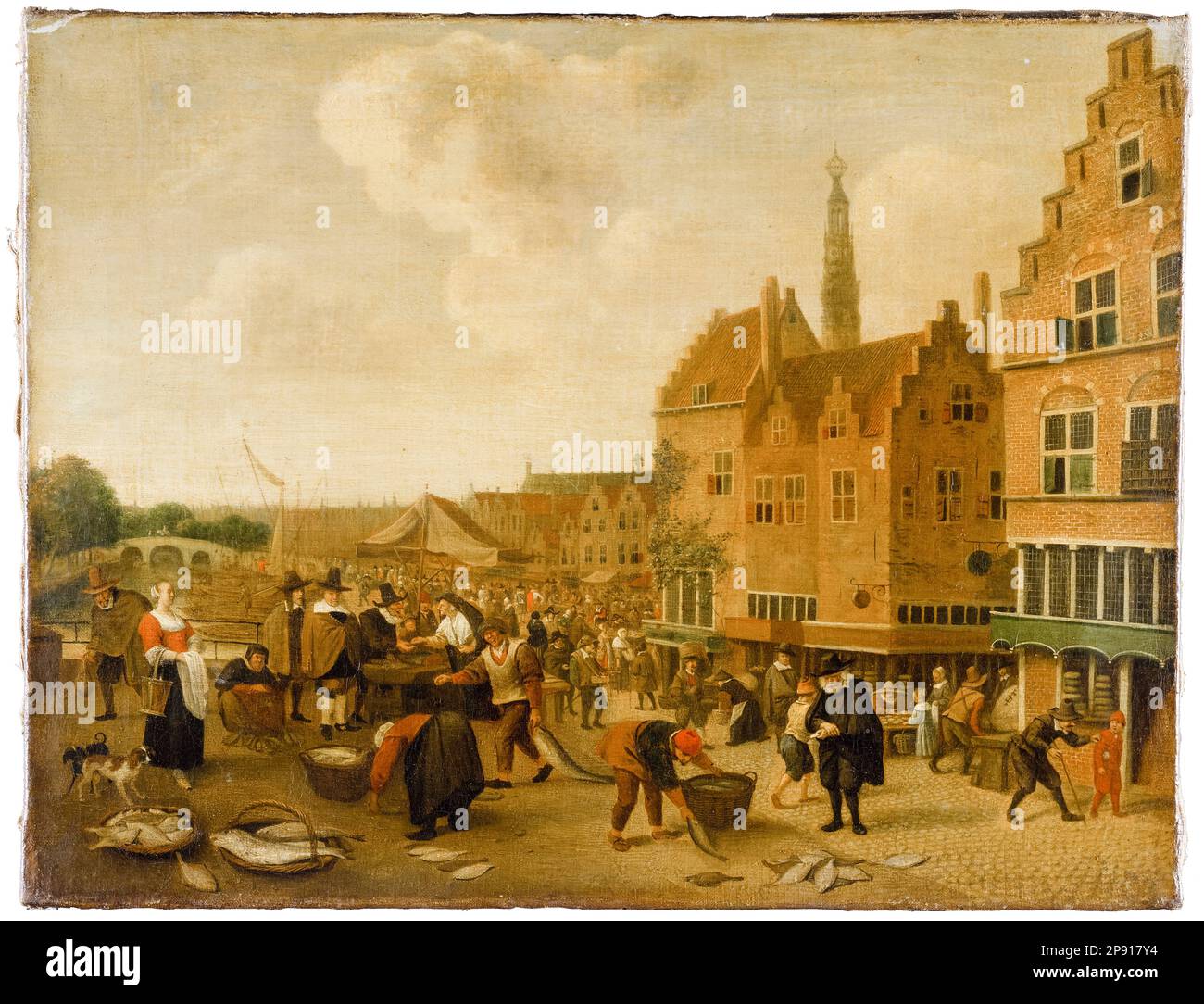 Jan Steen, il mercato del pesce di Leiden, pittura in olio su tela, 1646-1649 Foto Stock