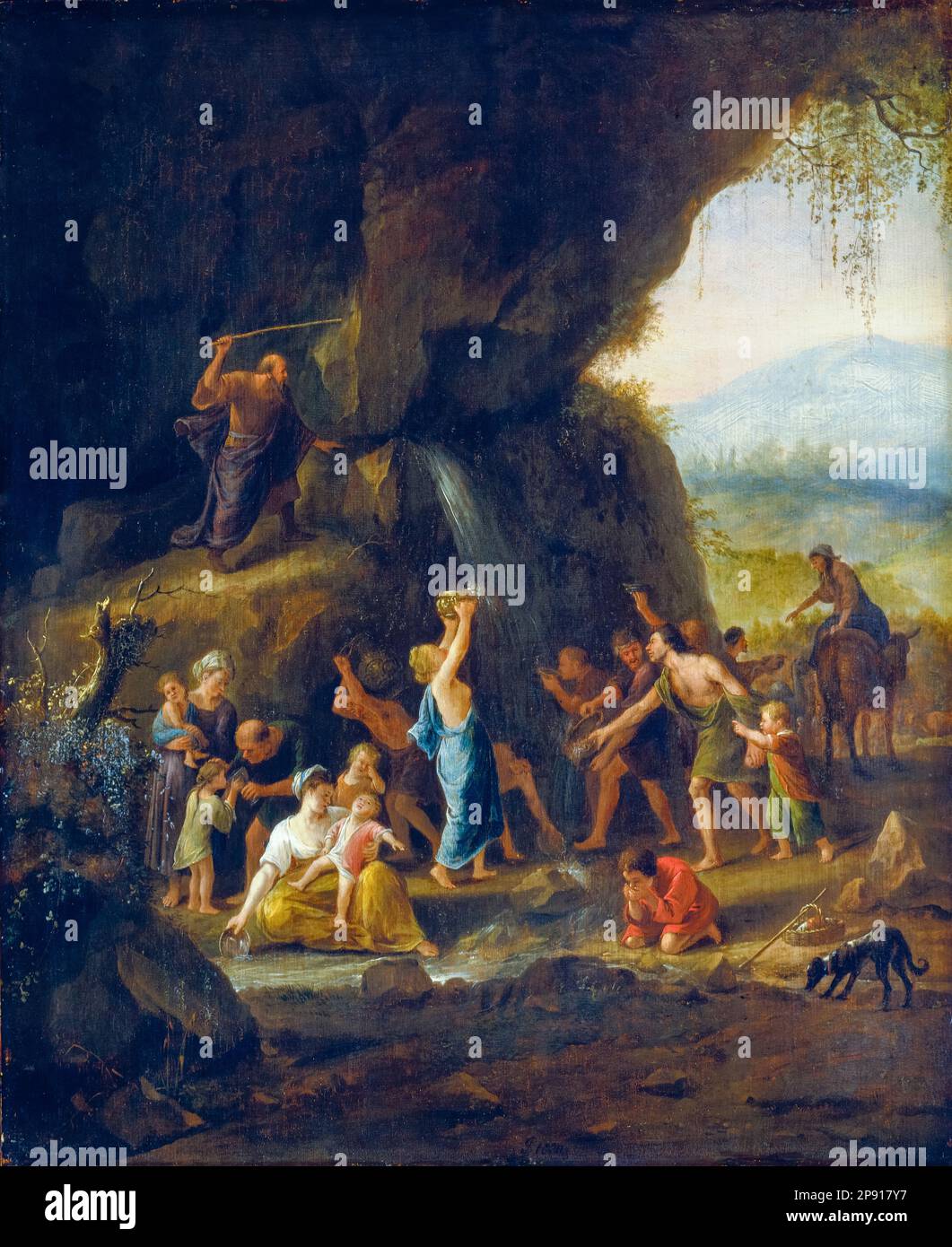 Mosè colpisce la roccia, dipingendo in olio su legno di Jan Steen, 1648-1653 Foto Stock