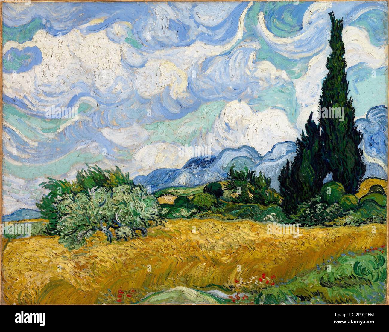 Campo di grano con cipressi 1889 di Vincent van Gogh Foto Stock