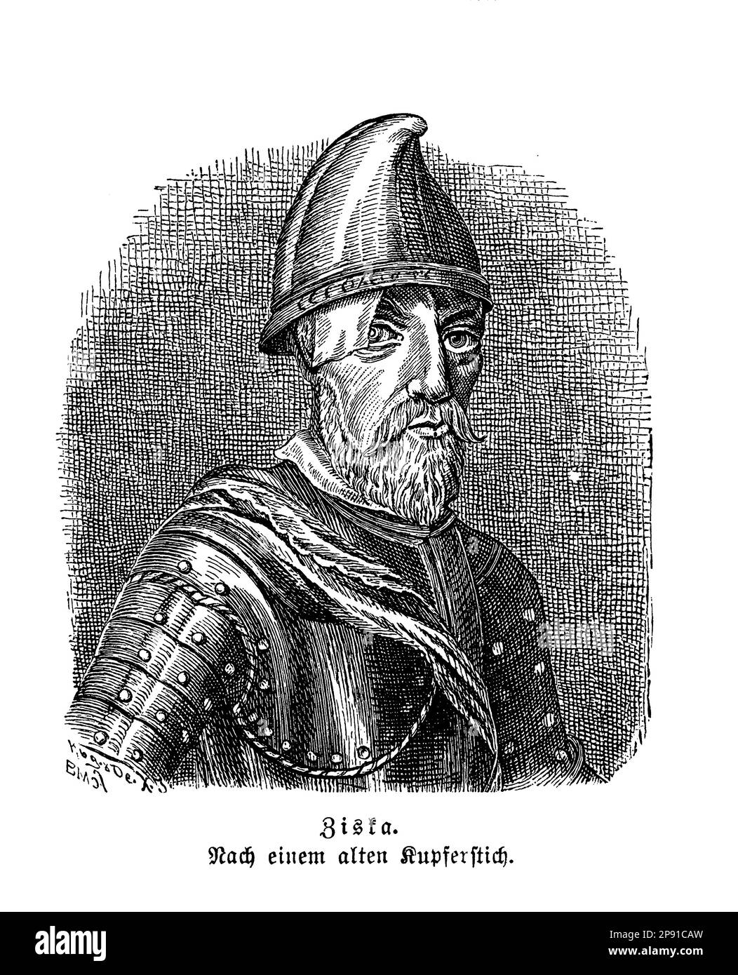 Jan Zizka era un leader militare ceco e un rivoluzionario Hussite che ha giocato un ruolo chiave nelle guerre Hussite, una serie di conflitti in Boemia all'inizio del 15th ° secolo. Era noto per le sue innovative tattiche militari e per la sua capacità di condurre le sue truppe alla vittoria contro eserciti più grandi e meglio attrezzati. È considerato un eroe nazionale nella Repubblica Ceca Foto Stock