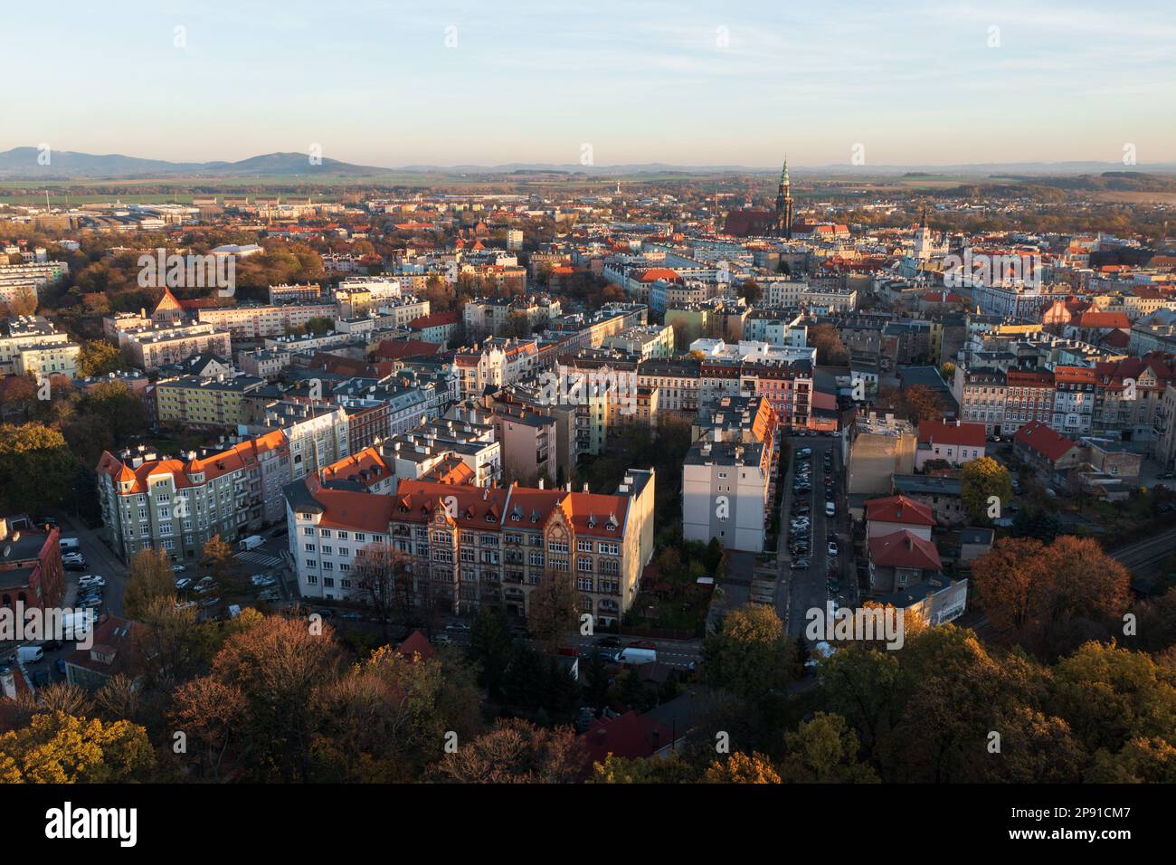 Świdnica, Polonia : veduta aerea della città di Swidnica, una città nel sud-ovest della Polonia nella regione della bassa Slesia. Foto Stock