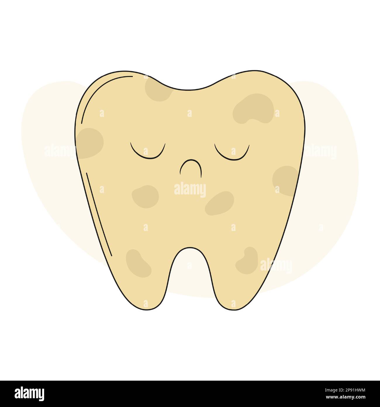 Denti sporchi e tristi infelici. Placca, macchie o buco carie. Concetto di cura dentale. Illustrazione del cartoon piano vettoriale Illustrazione Vettoriale