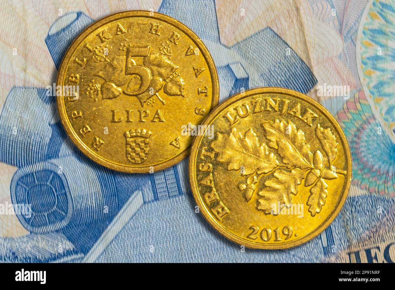 Kuna croata, denominazione lipa, moneta in senso inverso e viceversa.  Valuta ufficiale della Repubblica di Croazia prima dell'Euro Foto stock -  Alamy