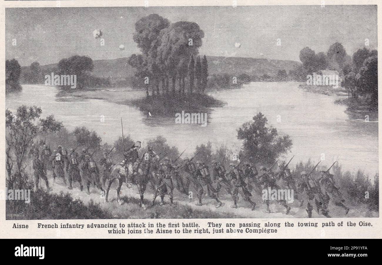 Aisne - fanteria francese avanzando ad attaccare nella prima battaglia. Foto Stock