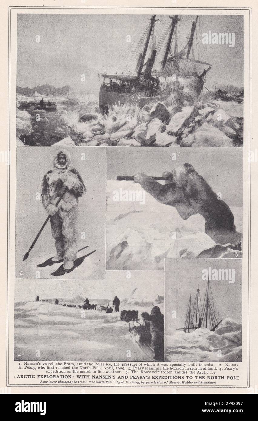 Esplorazione artica con le spedizioni di Nansen e di Peary verso il Polo Nord. Foto Stock