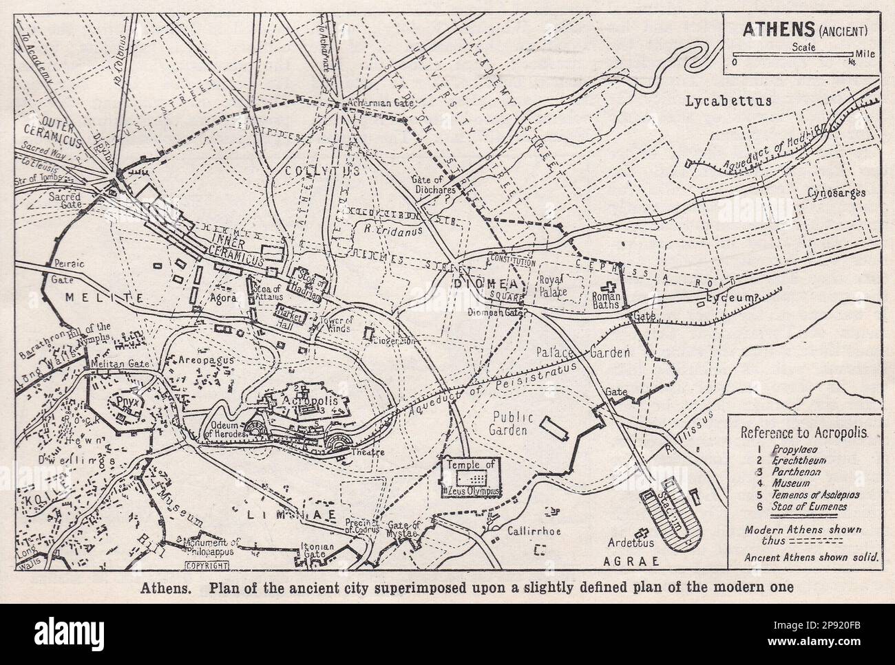 Mappa d'epoca dell'antica Atene. Foto Stock