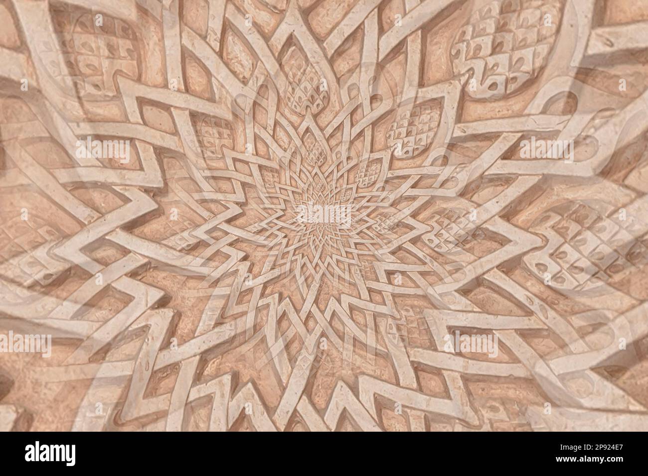 Contesto arabo che si rimandano alla cultura islamica. Design creato da un dettaglio architettonico del 13th ° secolo utilizzando effetto droste Foto Stock
