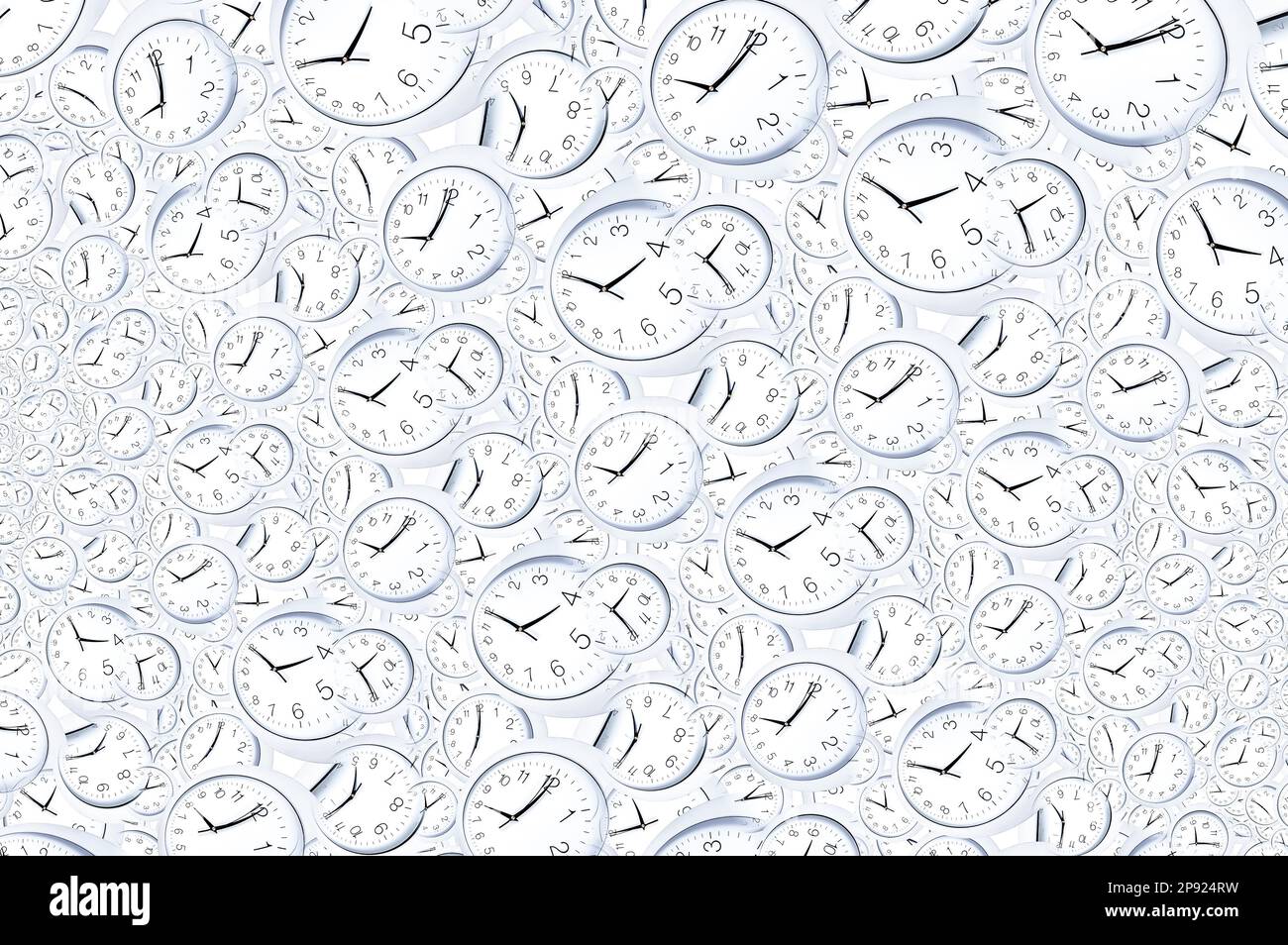 Sfondo effetto Droste con spirale di clock infinita. Disegno astratto per concetti relativi a tempo e scadenza Foto Stock