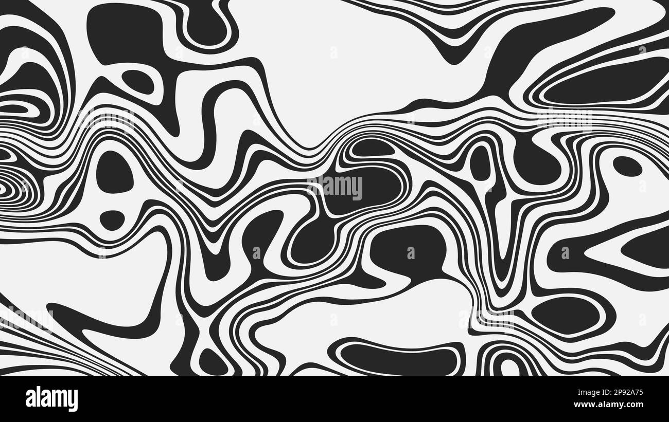 Illusione ottica con sfondo ondulato bianco nero. L'effetto della distorsione di linee e strisce. Illustrazione Vettoriale