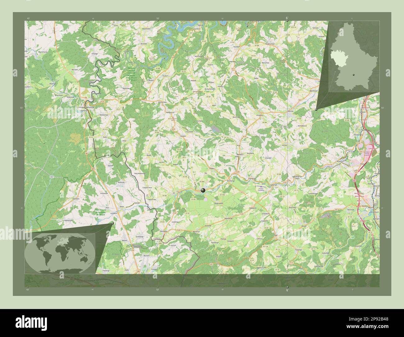 Cantone Redange, cantone del Lussemburgo. Aprire la mappa stradale. Mappe delle posizioni ausiliarie degli angoli Foto Stock