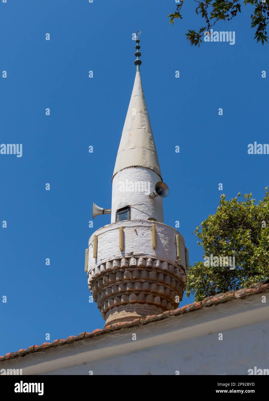 minareto di Turkkuyusu Cami (moschea), Bodrum, Turchia Foto Stock
