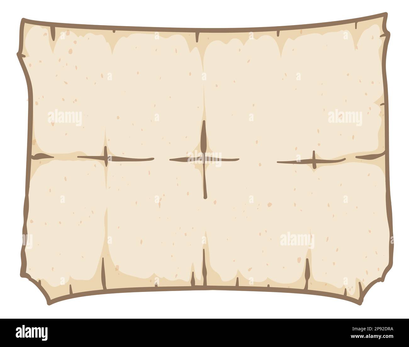 Papiro antico e dispiegato o rotolo in stile cartoon e contorni. Illustrazione Vettoriale