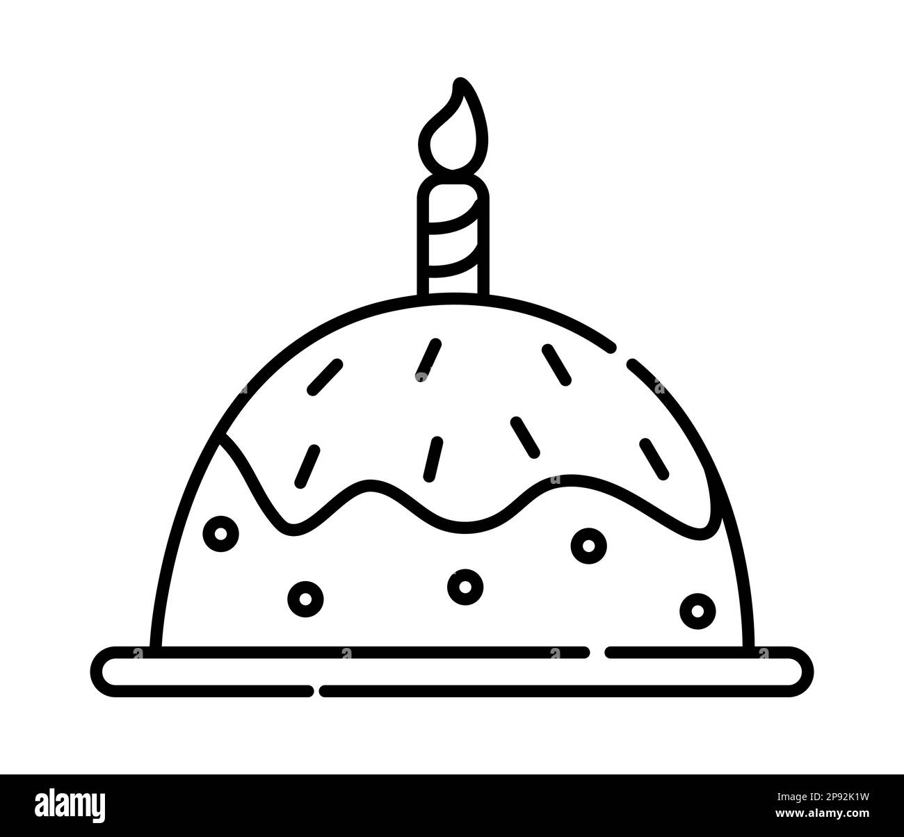 Torta di compleanno carino bianco e nero vettore di illustrazione linea Illustrazione Vettoriale