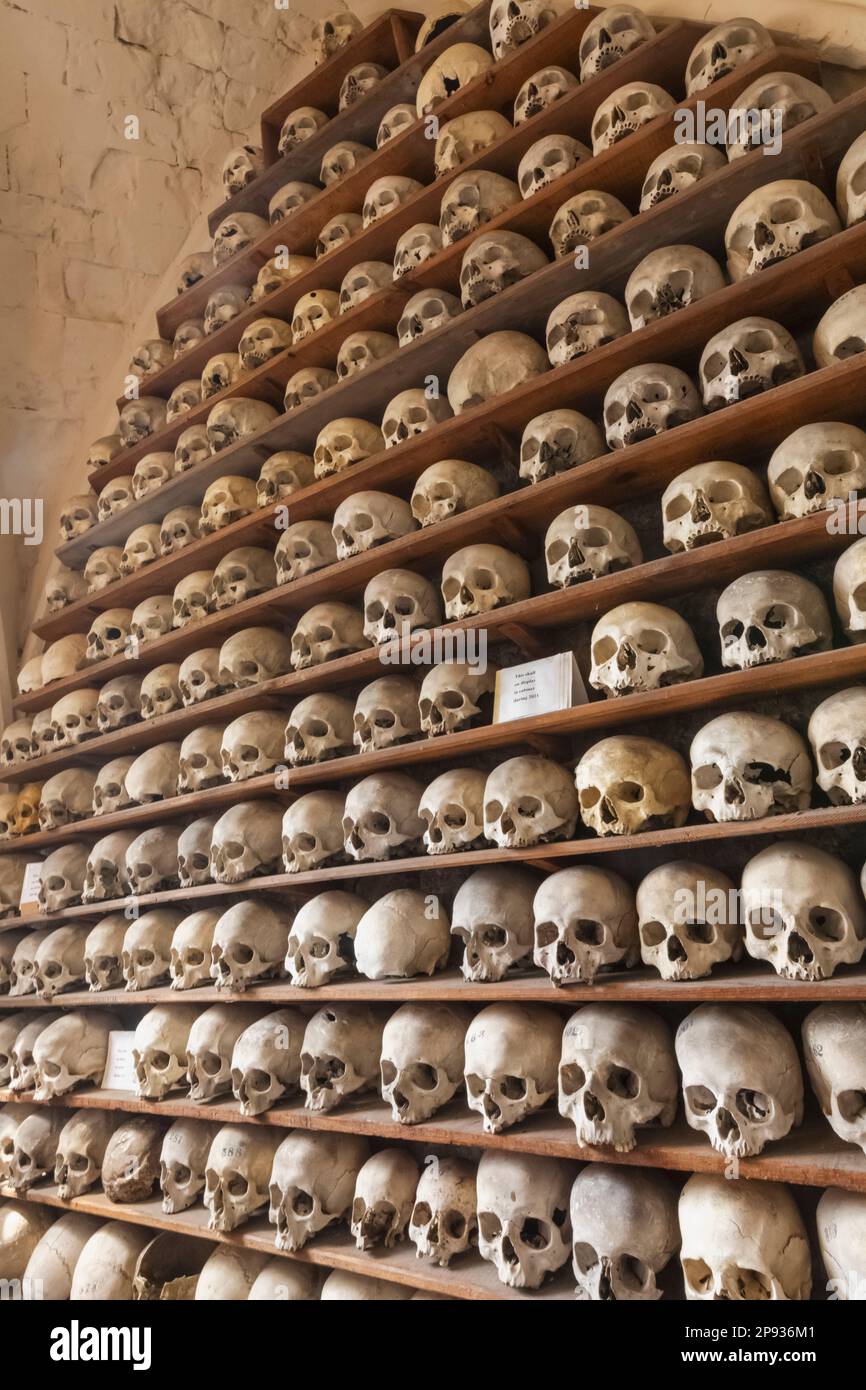 Inghilterra, Kent, Hythe, St.Leonard's Church, ossa umane nella cripta Foto Stock