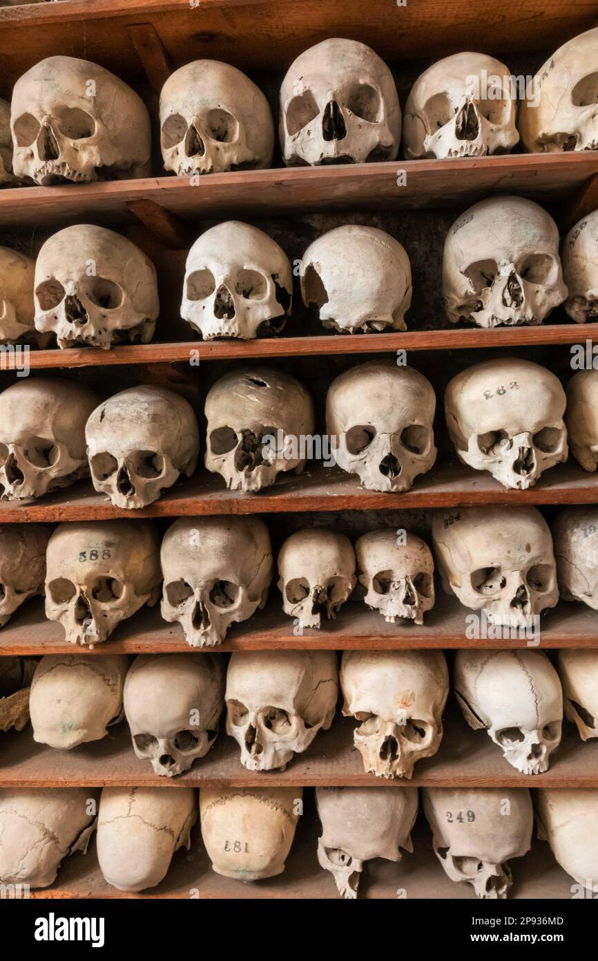 Inghilterra, Kent, Hythe, St.Leonard's Church, ossa umane nella cripta Foto Stock