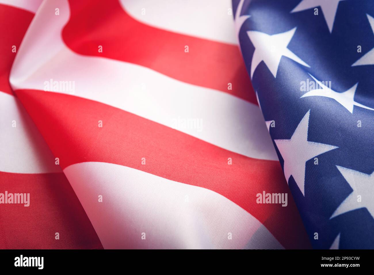 Bandiera degli Stati Uniti o americana. Flag di ondulazione con spazio di copia. Buon giorno commemorativo. 4th luglio o Festa del lavoro. Vista dall'alto. Spazio di copia. Beffa. Foto Stock