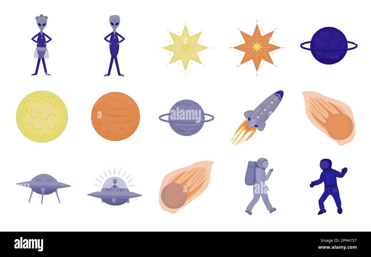 Esplorazione dello spazio, coloratissimo set di doodle Illustrazione Vettoriale