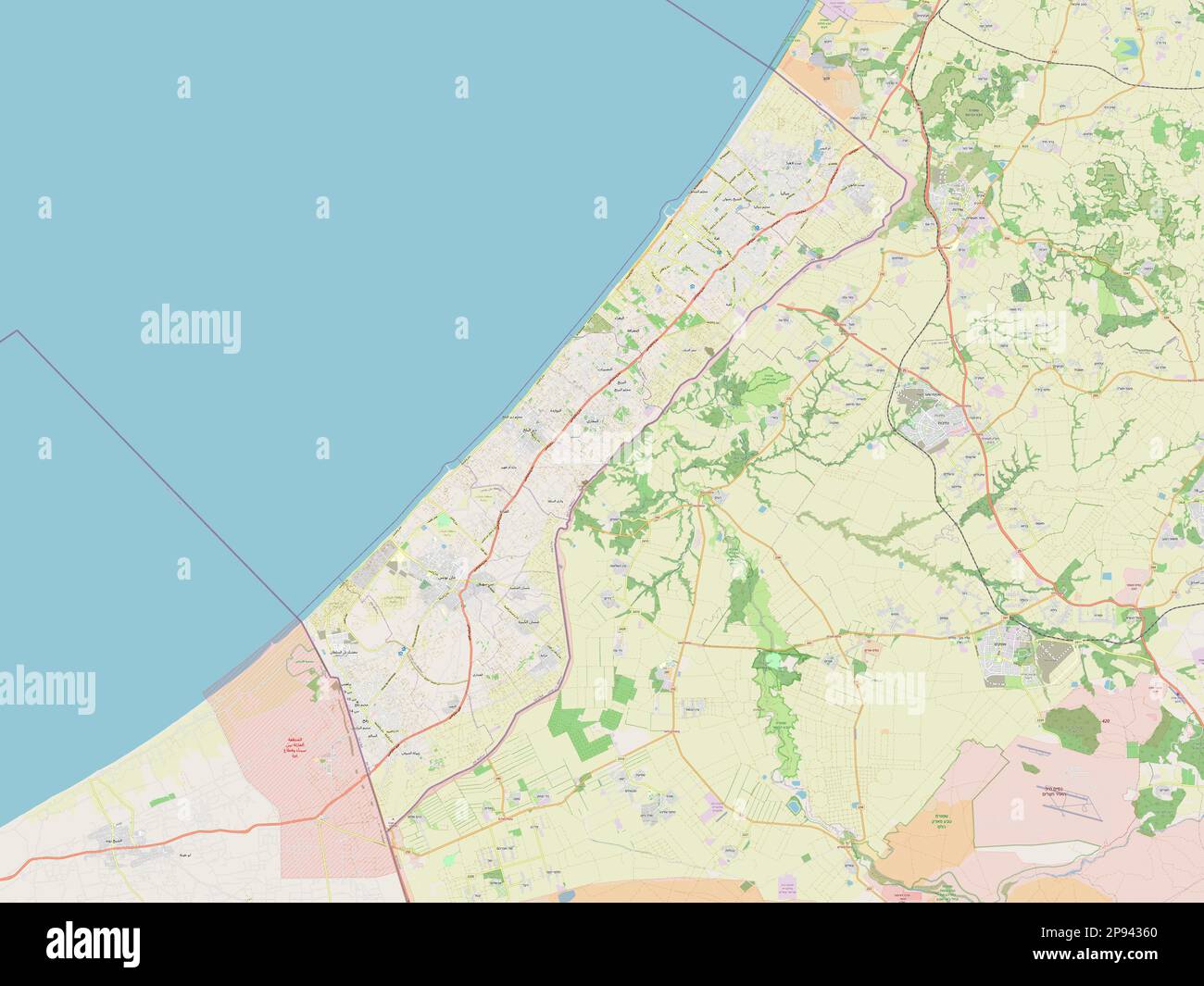 Striscia di Gaza, regione della Palestina. Aprire la mappa stradale Foto Stock