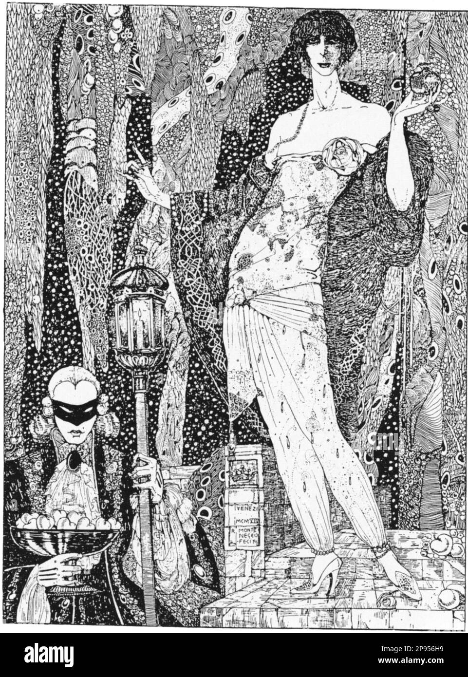 1914 : Ritratto della marchese italiana LUISA CASATI STAMPA di Soncino ( 1881 - 1957 ) nata Contessa AMMAN , una delle più celebri amanti di Gabriele D'Annunzio , Ritratto a Venezia di ROBERTO MONTENEGRO in Paul POIRET vestito da fantasia - nobiltà italiana - nobiltà - FUTURISMO - FUTURISMO - Muse - Musa - ARTE - ARTE - Ritratto - Ritratto - Venezia - MARCHESA - BELLE EPOQUE ---- Archivio GBB Foto Stock