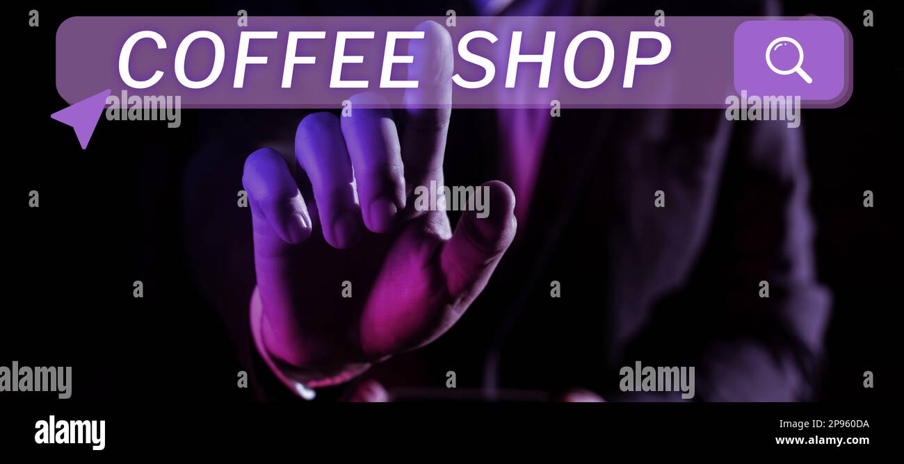 Scrittura visualizzazione testo Coffee Shop. Panoramica aziendale piccolo ristorante informale che serve caffè e spuntini leggeri Foto Stock