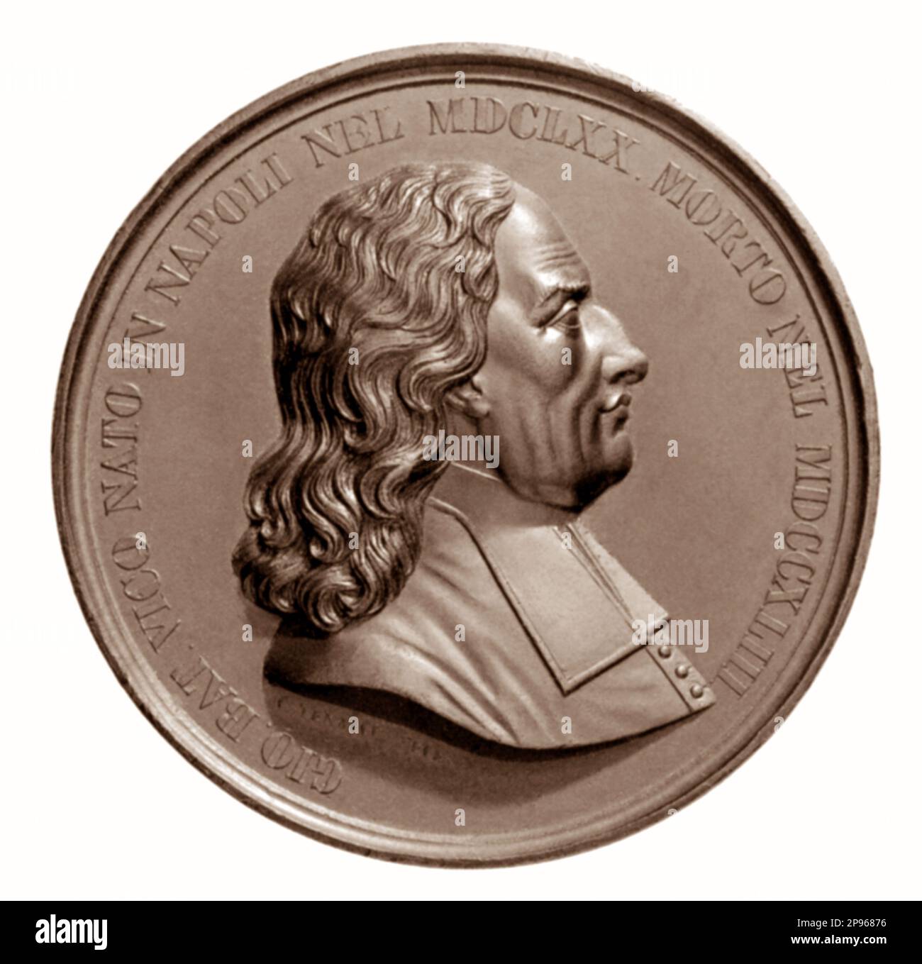 1845 , Napoli , ITALIA : GIAMBATTISTA VICO o Giovanni Battista Vico (1668 - 1744) è stato un filosofo, storico e giurista napoletano. Medaglie commemorative per commemorare il VII Congresso degli scienziati Italiani a Napoli , progettato dallo scultore L. Arnaud . - FILOSOFO - FILOSOFIA - FILOSOFIA - medaglia - profilo - GIURISTA - STORICO - Giovanbattista - Giovan Battista - colletto - colletto ---- Archivio GBB Foto Stock