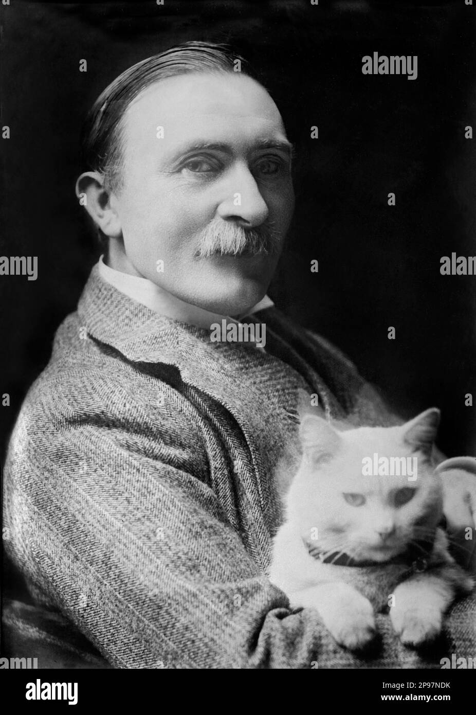 1910 ca , Londra, Gran Bretagna : il pittore vittoriano Sir PHILIP BURNE JONES ( 1861 - 1926 ) . Fu l'unico figlio di Edward Burne-Jones ( 1833 - 1898 ) e divenne anche artista. Trovò difficile lavorare all'ombra del suo famoso padre, Da qui la sua vita è un triste catalogo di talenti e opportunità sprecati .- Burne-Jones - gatto - gatto - animale domestico - animale domestico - RITRATTO - RITRatto - baffi - baffi - ARTE - ARTI VISIVE - ARTI VISIVE - PITTORE - colletto - colletto - EPOCA VITTORIANA - VICTORIANS - BELLE EPOQUE - ARTI VISIVE - ARTI VISIVE ---- ARCHIVIO GBB Foto Stock