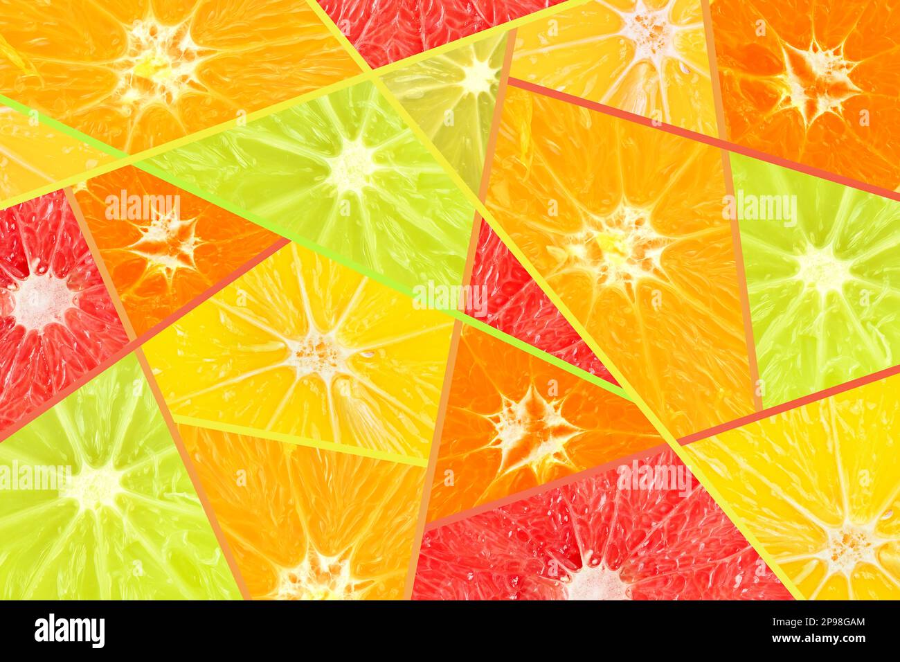Modello di agrumi fresco maturo a fette arance, limoni, tangerini e pompelmo. Fondo di frutta. Foto Stock