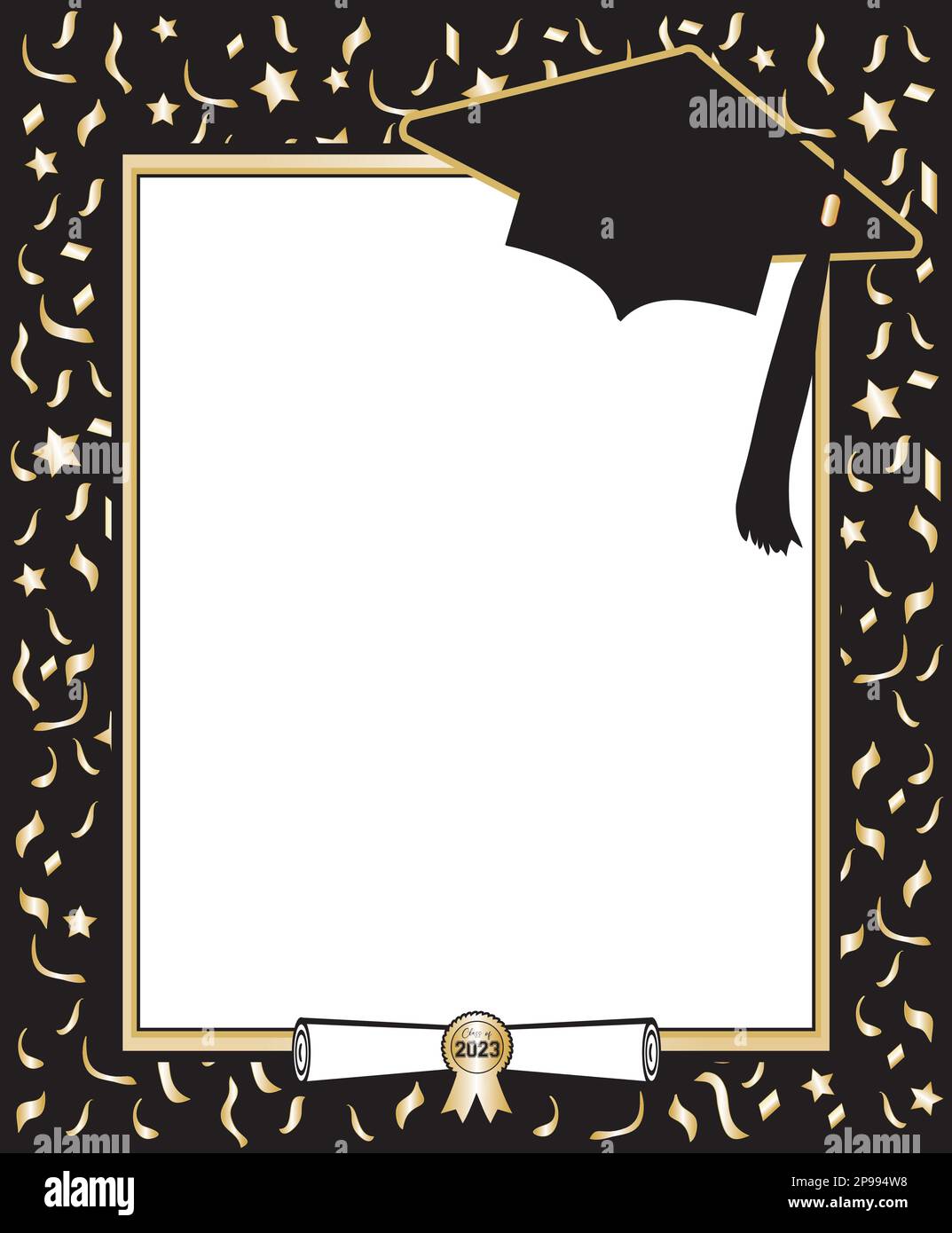 Modello di invito del Poster di graduazione Annuncio sfondo nero con coriandoli d'oro Illustrazione Vettoriale