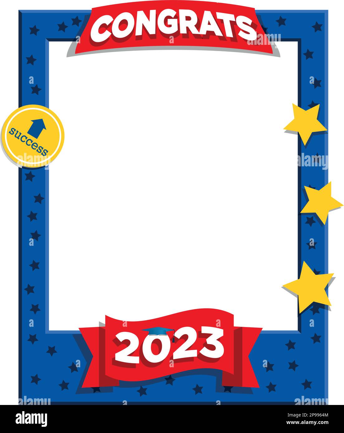 Illustrazione vettoriale della cornice blu per foto selfie laureati anno 2023. Concetto PhotoBooth Illustrazione Vettoriale