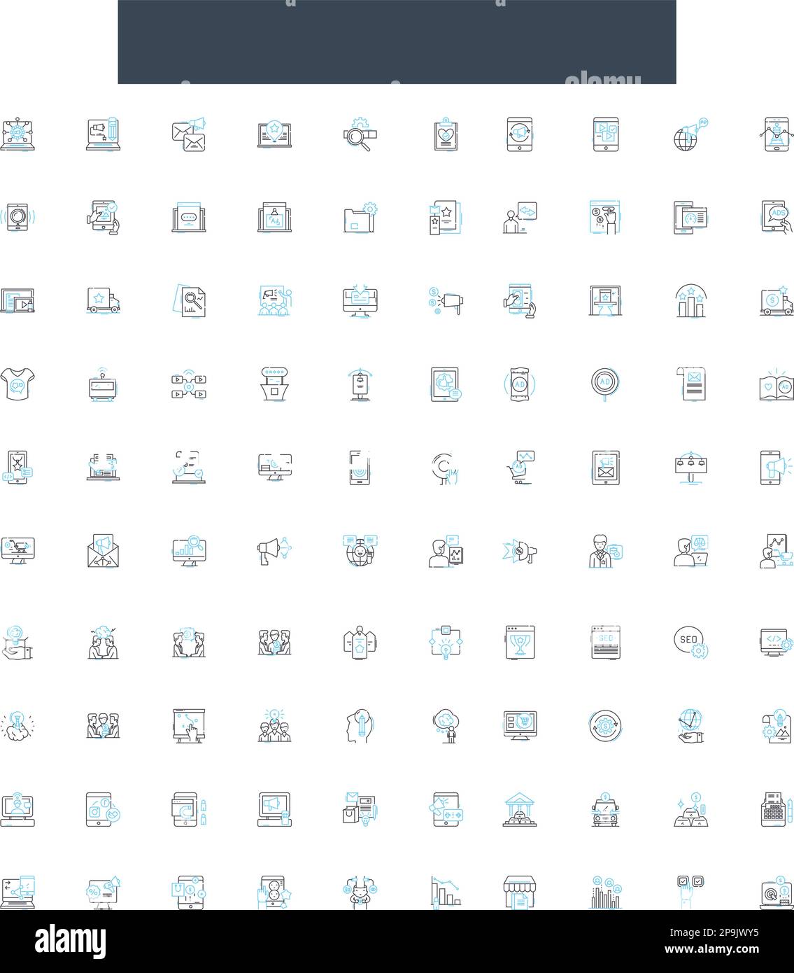 Set di icone di linee vettoriali per i grafici multimediali. Media, grafico, tendenze, valutazioni, dati, Grafici, illustrazione Boxoffice delineano simboli e segni concettuali Illustrazione Vettoriale